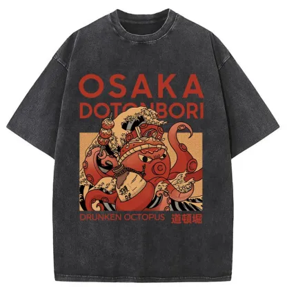 Tokyo-Assassin Osaka Octopus Monster Washed T-Shirt-Tokyo-Assassin