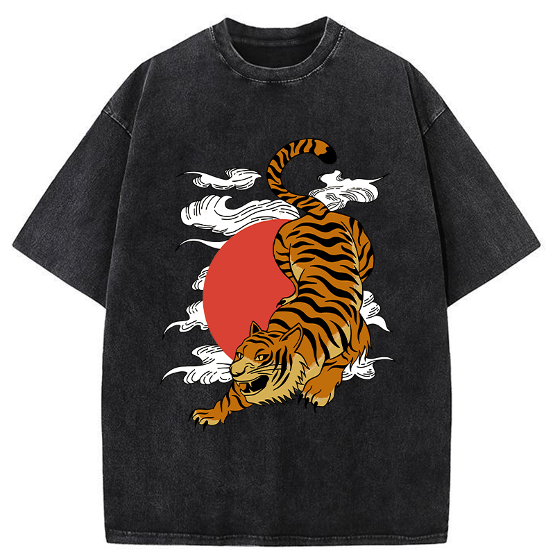 Tokyo-Assassin Japanese Fierce Tiger Washed T-Shirt-Tokyo-Assassin