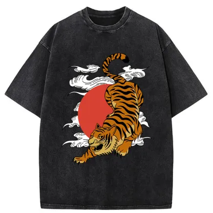 Tokyo-Assassin Japanese Fierce Tiger Washed T-Shirt-Tokyo-Assassin
