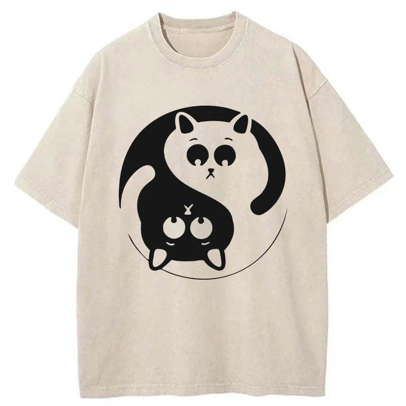 Tokyo-Assassin Yin Yang Gossip Cat Washed T-Shirt-Tokyo-Assassin