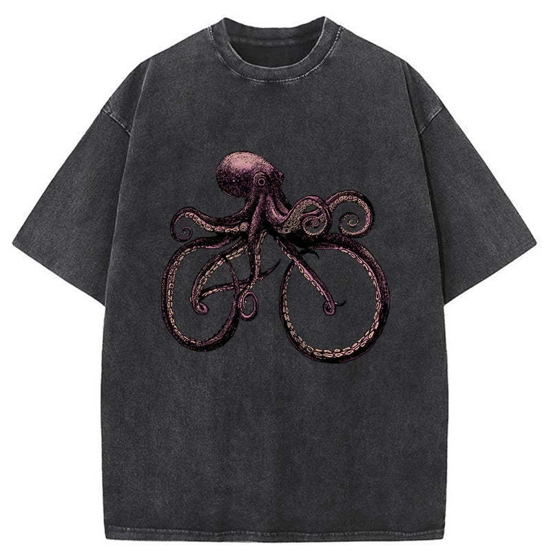 Tokyo-Assassin Japanese Octopus Bicycle Washed T-Shirt-Tokyo-Assassin