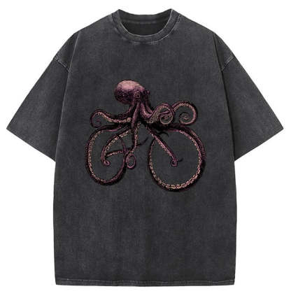 Tokyo-Assassin Japanese Octopus Bicycle Washed T-Shirt-Tokyo-Assassin