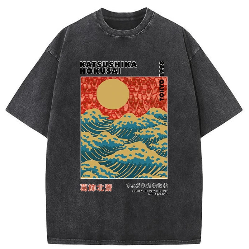 Tokyo-Assassin Katsushika Hokusai Washed T-Shirt-Tokyo-Assassin