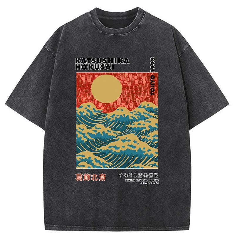 Tokyo-Assassin Katsushika Hokusai Washed T-Shirt-Tokyo-Assassin