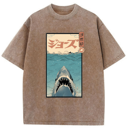 Tokyo-Assassin Great White Shark Japanese Washed T-Shirt-Tokyo-Assassin