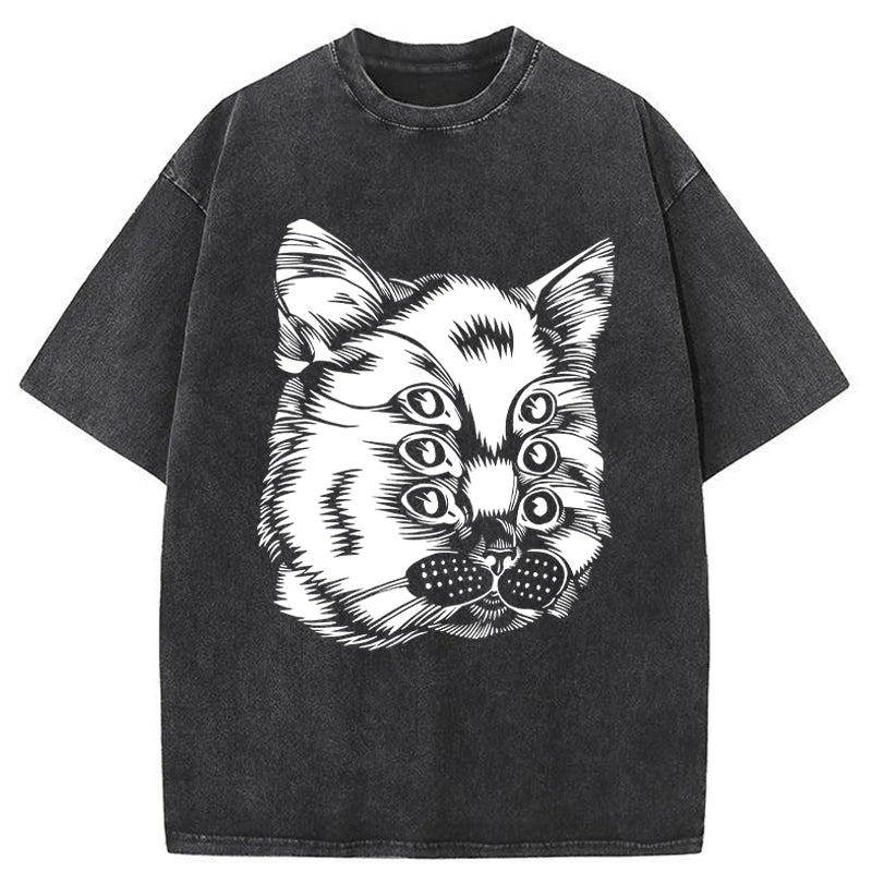 Tokyo-Assassin Six-eyed Cat Japan Washed T-Shirt-Tokyo-Assassin