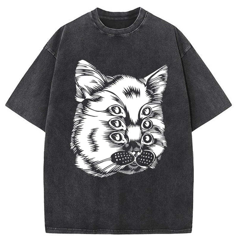 Tokyo-Assassin Six-eyed Cat Japan Washed T-Shirt-Tokyo-Assassin