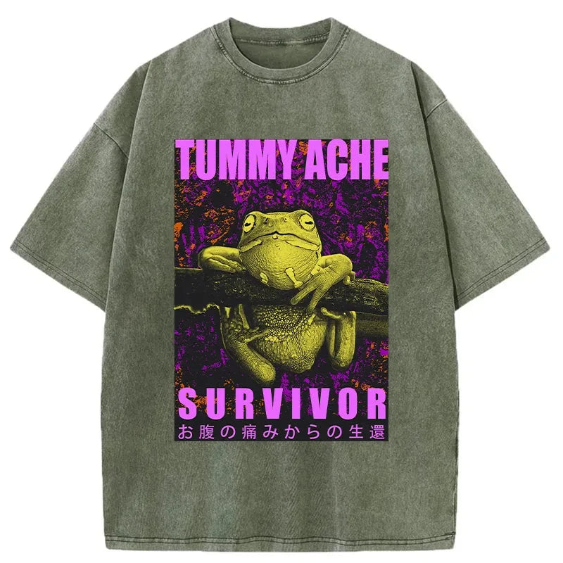 Tokyo-Assassin A Frog With Stomachache Washed T-Shirt-Tokyo Assassin