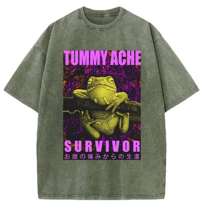 Tokyo-Assassin A Frog With Stomachache Washed T-Shirt-Tokyo Assassin