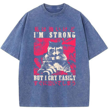 Tokyo-Assassin I Am Strong Raccoon Washed T-Shirt-Tokyo-Assassin