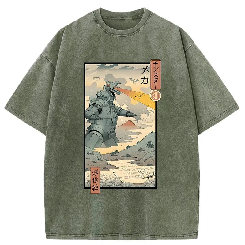 Tokyo-Assassin Ukiyo-e Robot Monster Washed T-Shirt-Tokyo Assassin