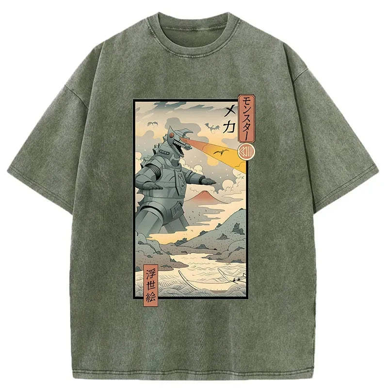 Tokyo-Assassin Ukiyo-e Robot Monster Washed T-Shirt-Tokyo Assassin