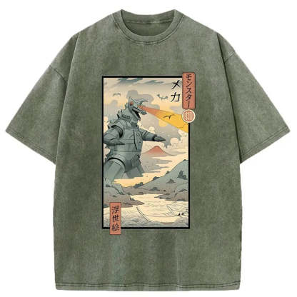 Tokyo-Assassin Ukiyo-e Robot Monster Washed T-Shirt-Tokyo Assassin
