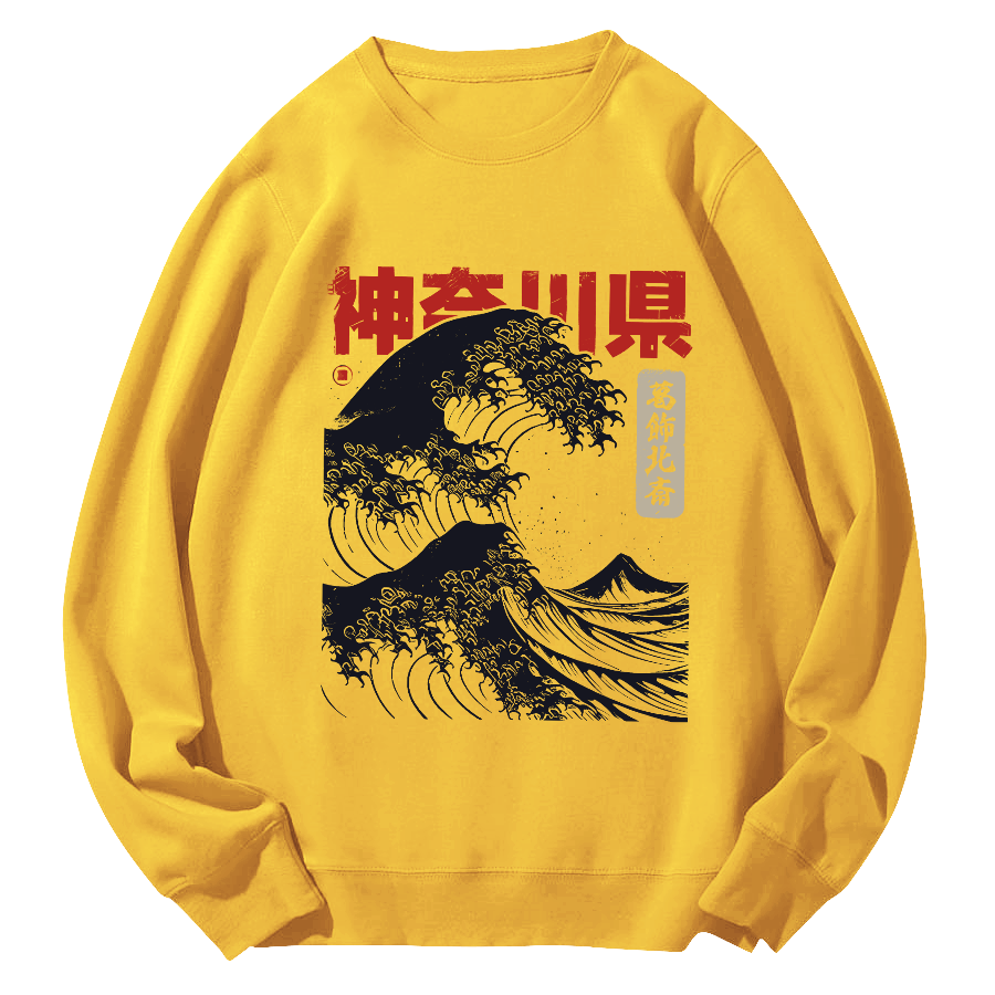 Shennai Giant Wave Round Neck Sweatshirt-Zazasy