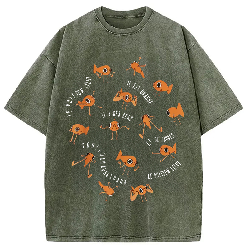 Tokyo-Assassin Le Poisson Steve Funny Fish Meme Washed T-Shirt-Tokyo-Assassin