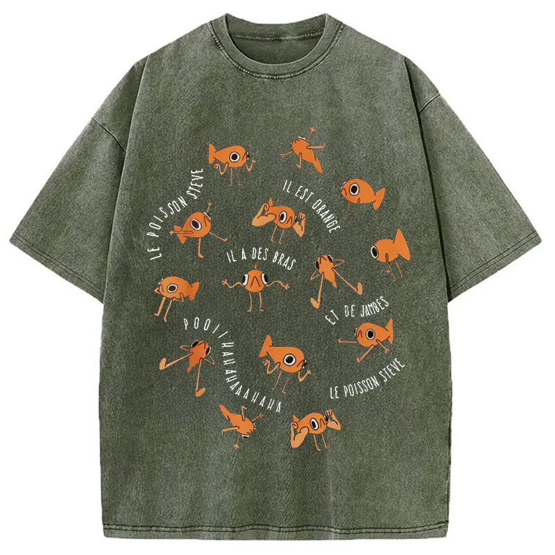 Tokyo-Assassin Le Poisson Steve Funny Fish Meme Washed T-Shirt-Tokyo-Assassin
