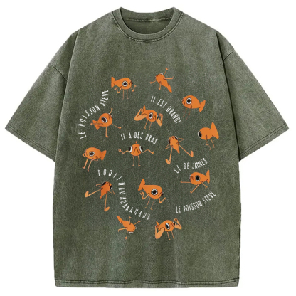 Tokyo-Assassin Le Poisson Steve Funny Fish Meme Washed T-Shirt-Tokyo-Assassin