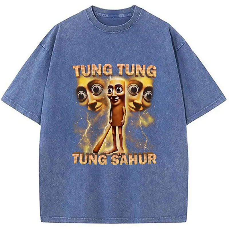 Tokyo-Assassin Tung Tung Tung Sahur Funny Baseball Bat Meme Washed T-Shirt-Tokyo-Assassin