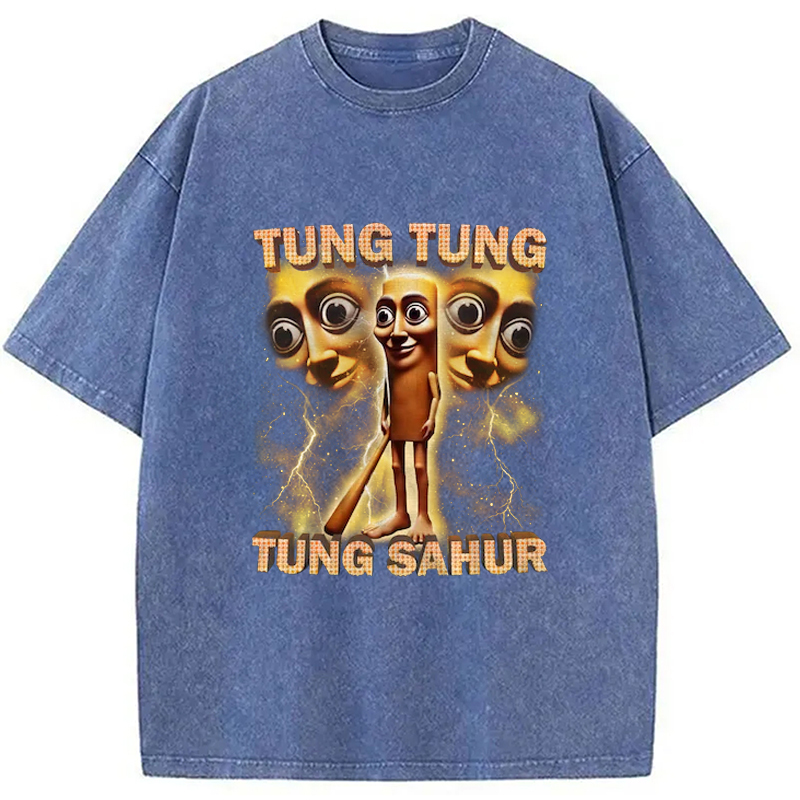 Tokyo-Assassin Tung Tung Tung Sahur Funny Baseball Bat Meme Washed T-Shirt-Tokyo-Assassin