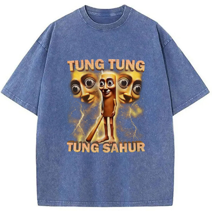 Tokyo-Assassin Tung Tung Tung Sahur Funny Baseball Bat Meme Washed T-Shirt-Tokyo-Assassin