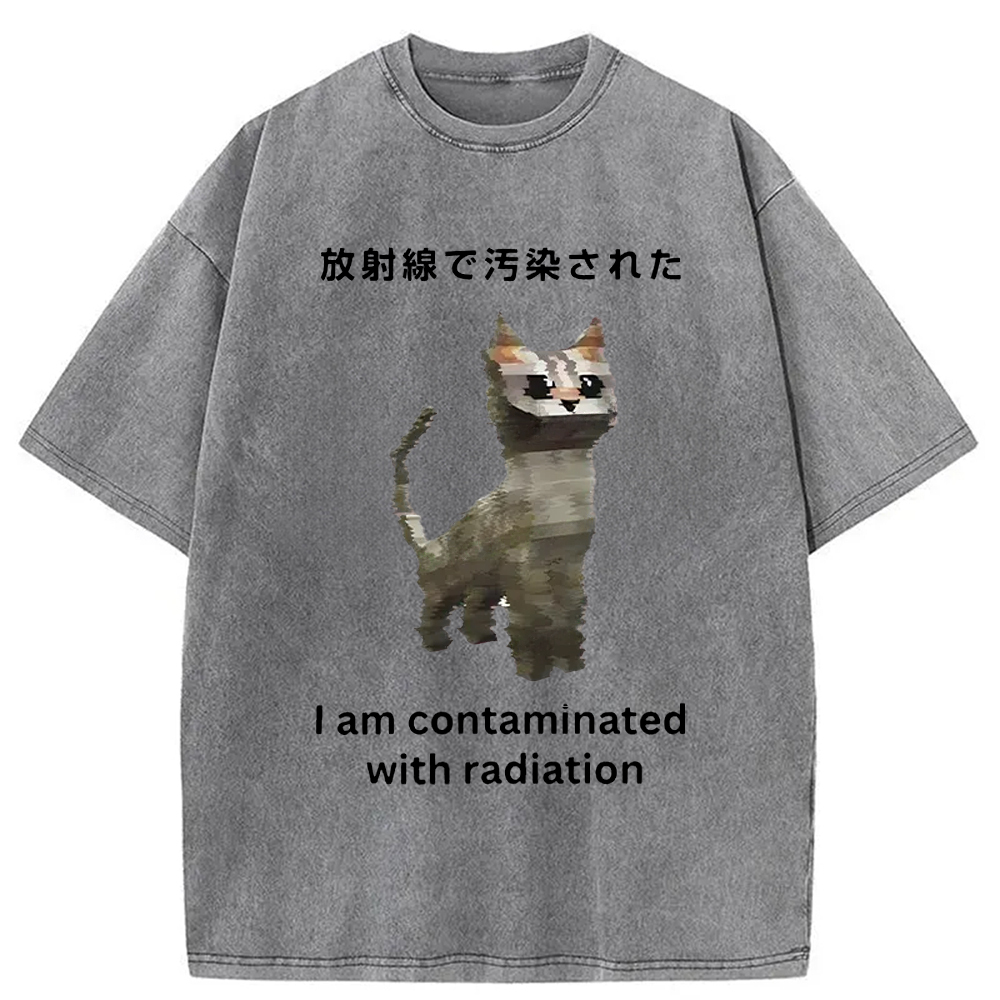 Tokyo-Assassin Irradiated Cat Funny Washed T-Shirt-Tokyo-Assassin