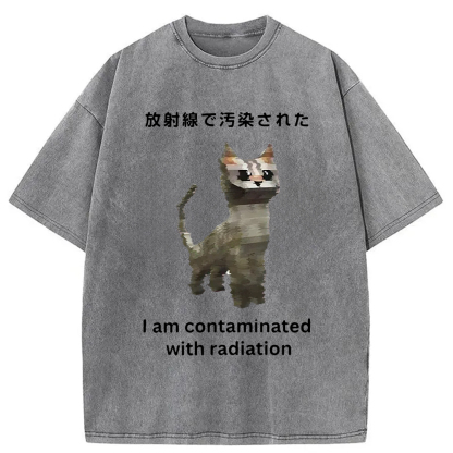 Tokyo-Assassin Irradiated Cat Funny Washed T-Shirt-Tokyo-Assassin