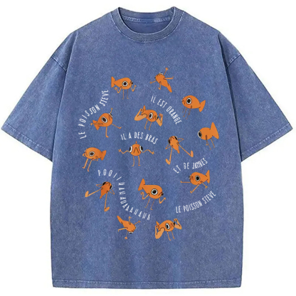 Tokyo-Assassin Le Poisson Steve Funny Fish Meme Washed T-Shirt-Tokyo-Assassin