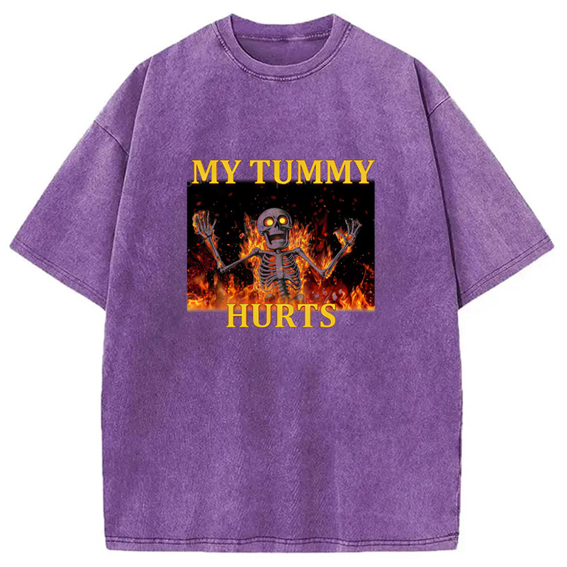 Tokyo-Assassin Skeleton Tummy Hurts Washed T-Shirt-Tokyo-Assassin
