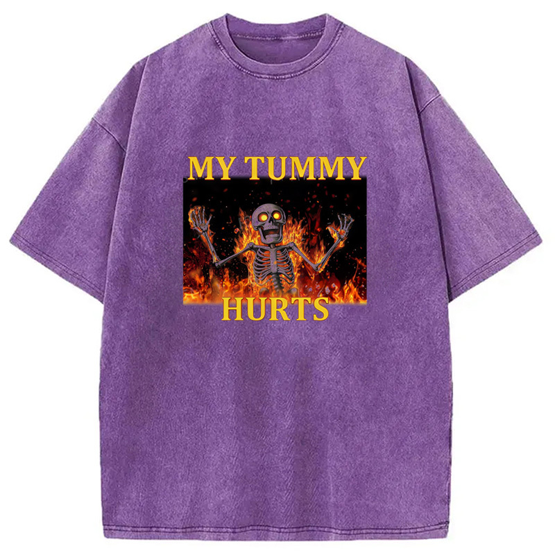 Tokyo-Assassin Skeleton Tummy Hurts Washed T-Shirt-Tokyo-Assassin