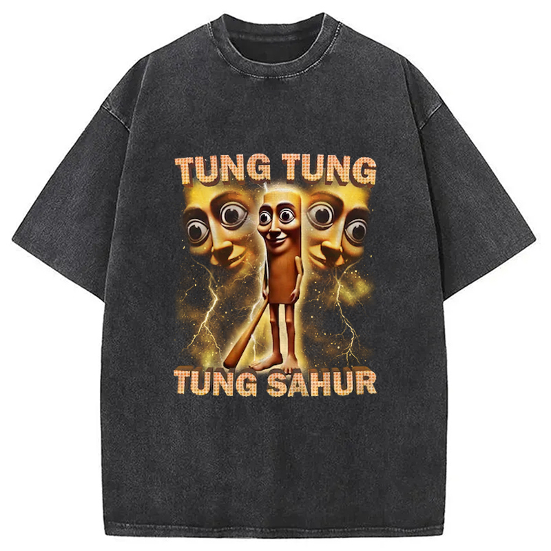 Tokyo-Assassin Tung Tung Tung Sahur Funny Baseball Bat Meme Washed T-Shirt-Tokyo-Assassin