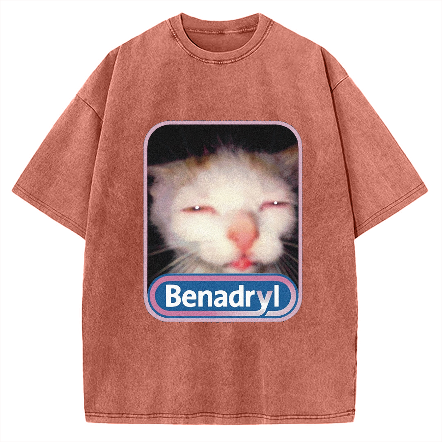 Benadryl Cat Meme Vintage Washed T-shirt