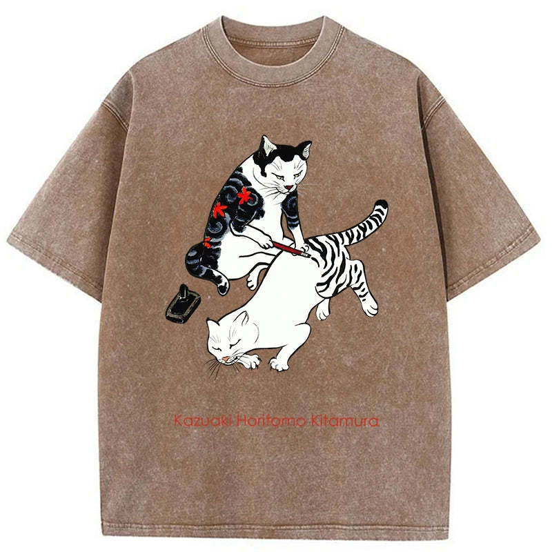 Tokyo-Assassin The Cat Is Tattooing Washed T-Shirt-Tokyo-Assassin