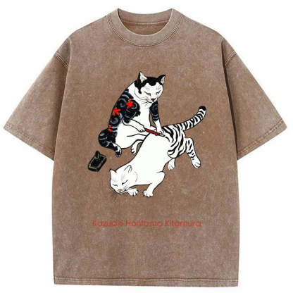 Tokyo-Assassin The Cat Is Tattooing Washed T-Shirt-Tokyo-Assassin