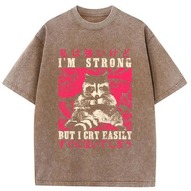Tokyo-Assassin I Am Strong Raccoon Washed T-Shirt-Tokyo-Assassin
