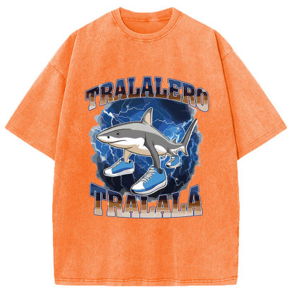 Tokyo-Assassin Tralalero Tralala Funny Shark Meme Washed T-Shirt-Tokyo-Assassin