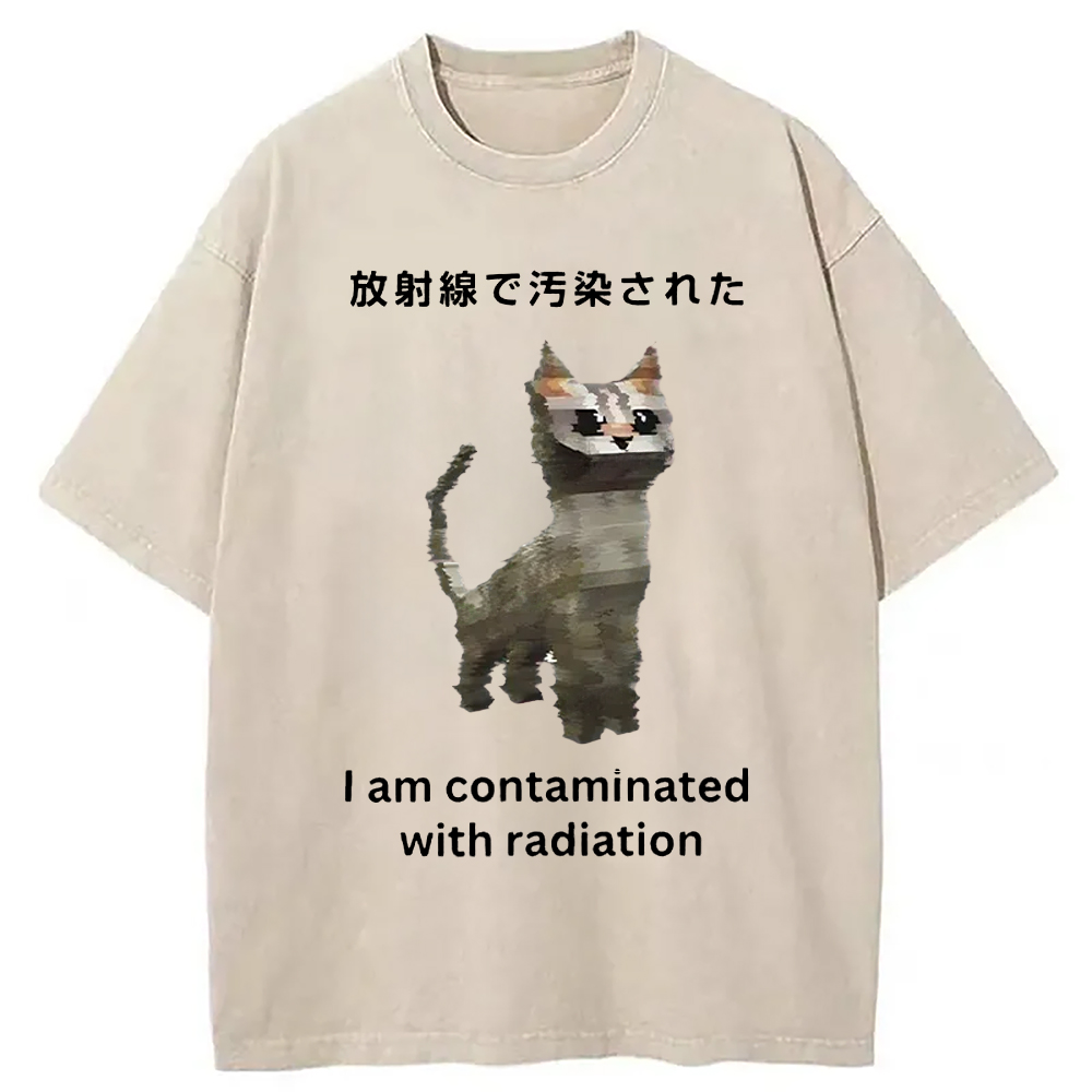 Tokyo-Assassin Irradiated Cat Funny Washed T-Shirt-Tokyo-Assassin