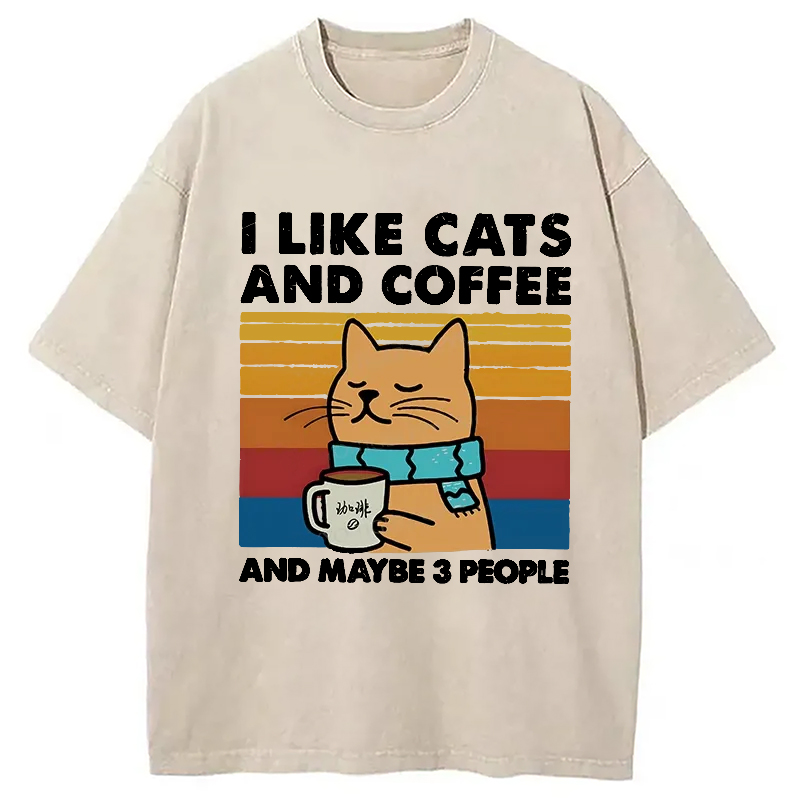 Tokyo-Assassin I Like Cats And Coffee Washed T-Shirt-Tokyo-Assassin