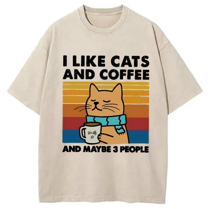 Tokyo-Assassin I Like Cats And Coffee Washed T-Shirt-Tokyo-Assassin