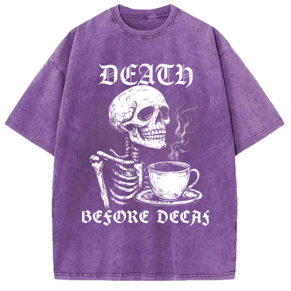 Tokyo-Assassin Death Before Decaf Skeleton Coffee Washed T-Shirt-Tokyo Assassin