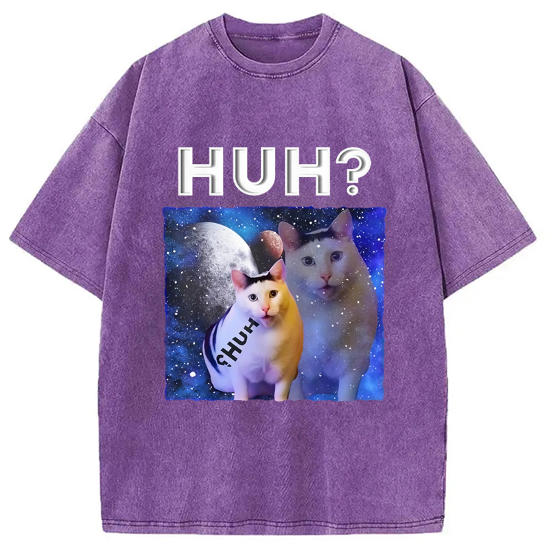 Tokyo-Assassin Funny Meme Huh Cat Washed T-Shirt-Tokyo-Assassin