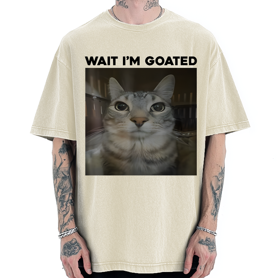 Wait I'm Goated Cat Humor Meme Vintage Washed T-shirt