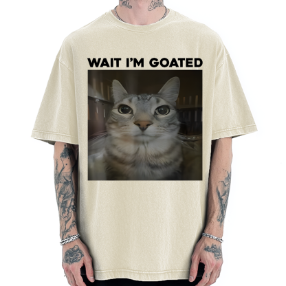 Wait I'm Goated Cat Humor Meme Vintage Washed T-shirt
