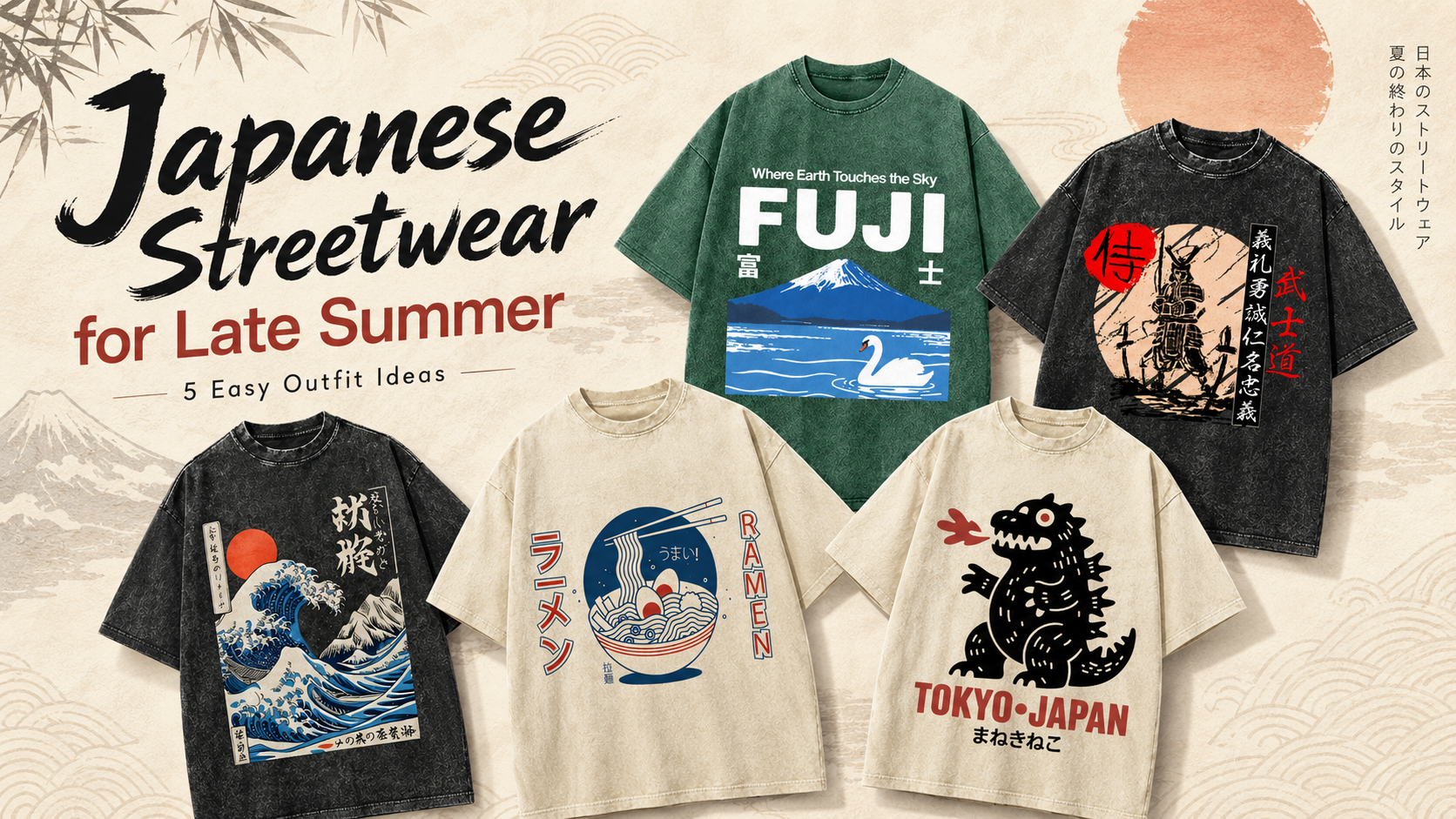 Japanese streetwear late summer outfits with oversized graphic T-shirts