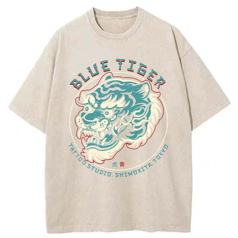 Tokyo-Assassin Blue Tiger Japanese Washed T-Shirt-Tokyo-Assassin