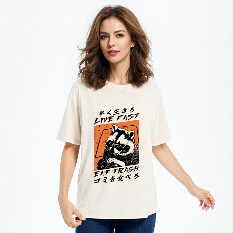 Tokyo-Assassin Raccoon Live Fast Eat Trash Washed T-Shirt-Tokyo-Assassin