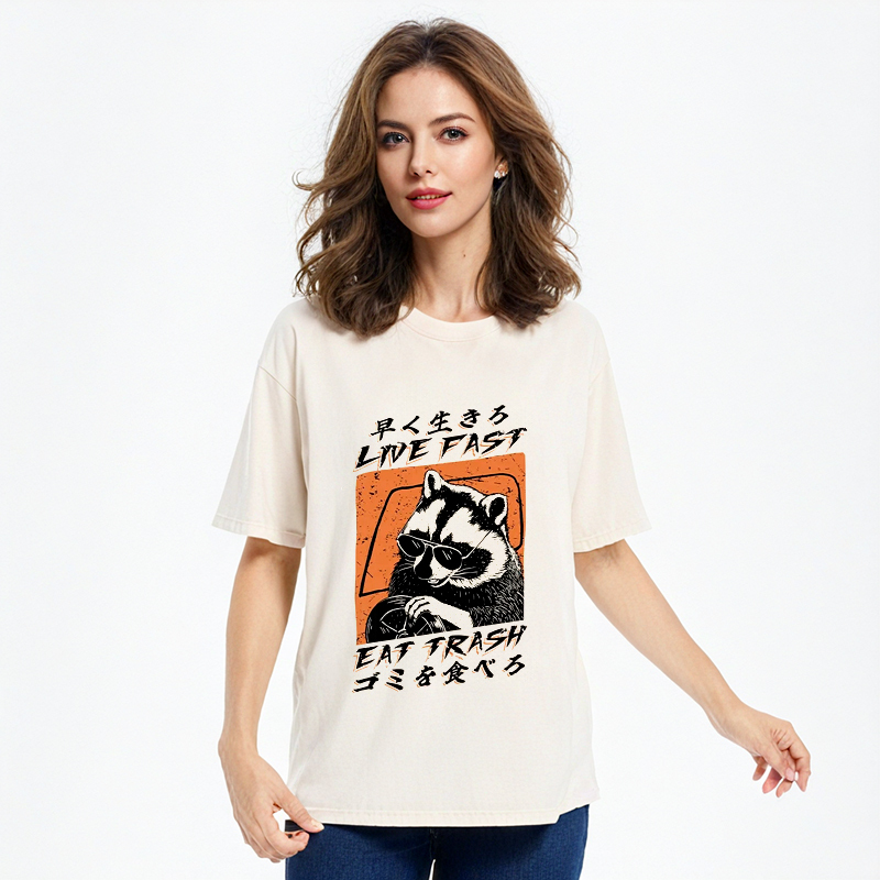 Tokyo-Assassin Raccoon Live Fast Eat Trash Washed T-Shirt-Tokyo-Assassin