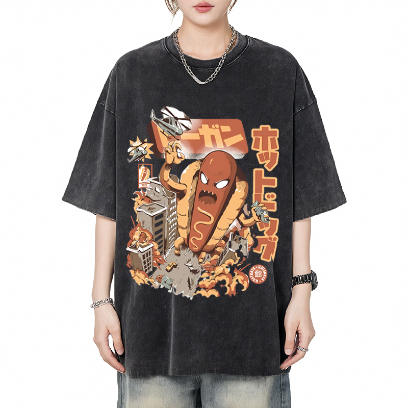Tokyo-Assassin Great Hot Dog Kaiju Japanese Washed T-Shirt-Tokyo-Assassin