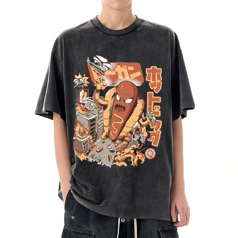 Tokyo-Assassin Great Hot Dog Kaiju Japanese Washed T-Shirt-Tokyo-Assassin