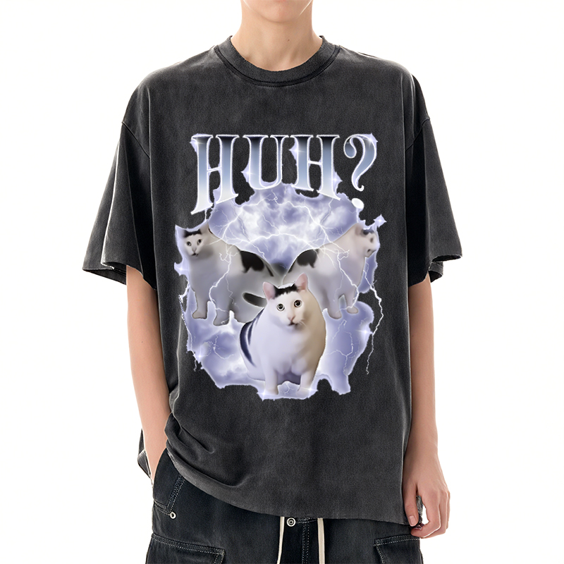 Tokyo-Assassin Huh Cat Chonky Ben Meme Washed T-Shirt-Tokyo-Assassin