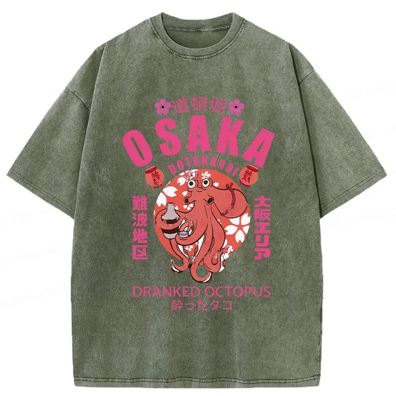 Tokyo-Assassin Sakura And Octopus Washed T-Shirt-Tokyo Assassin